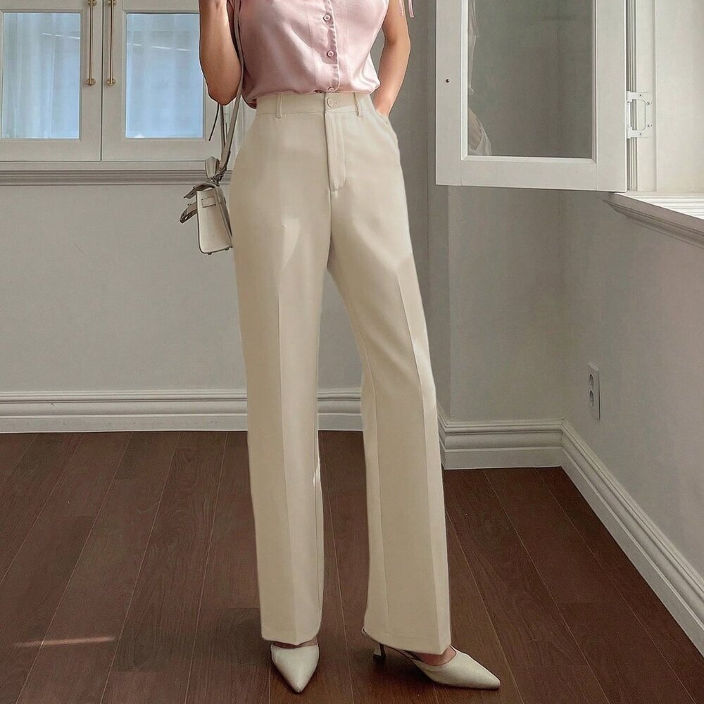 Khaki Elegant Women's Casual Business Pocket Pants